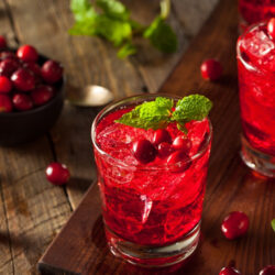 The Phantom Spirit Apple drink in a glass garnished with mint and cranberries